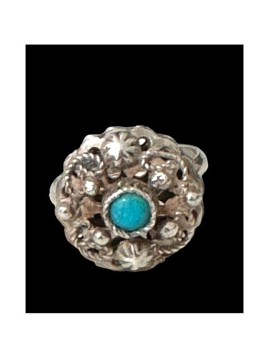 Unbranded Jewelry - Antique Mexican Sterling Silver Filigree Flower Ring Turquoise Stone Sz 7.75